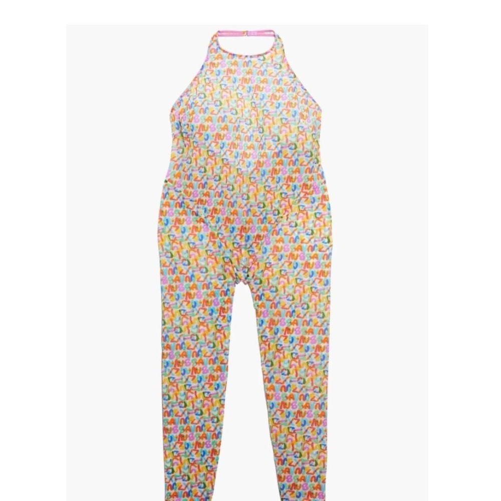 NWT Savage X Fenty Mesh Halter Catsuit Jumpsuit Alphabet Print 2X